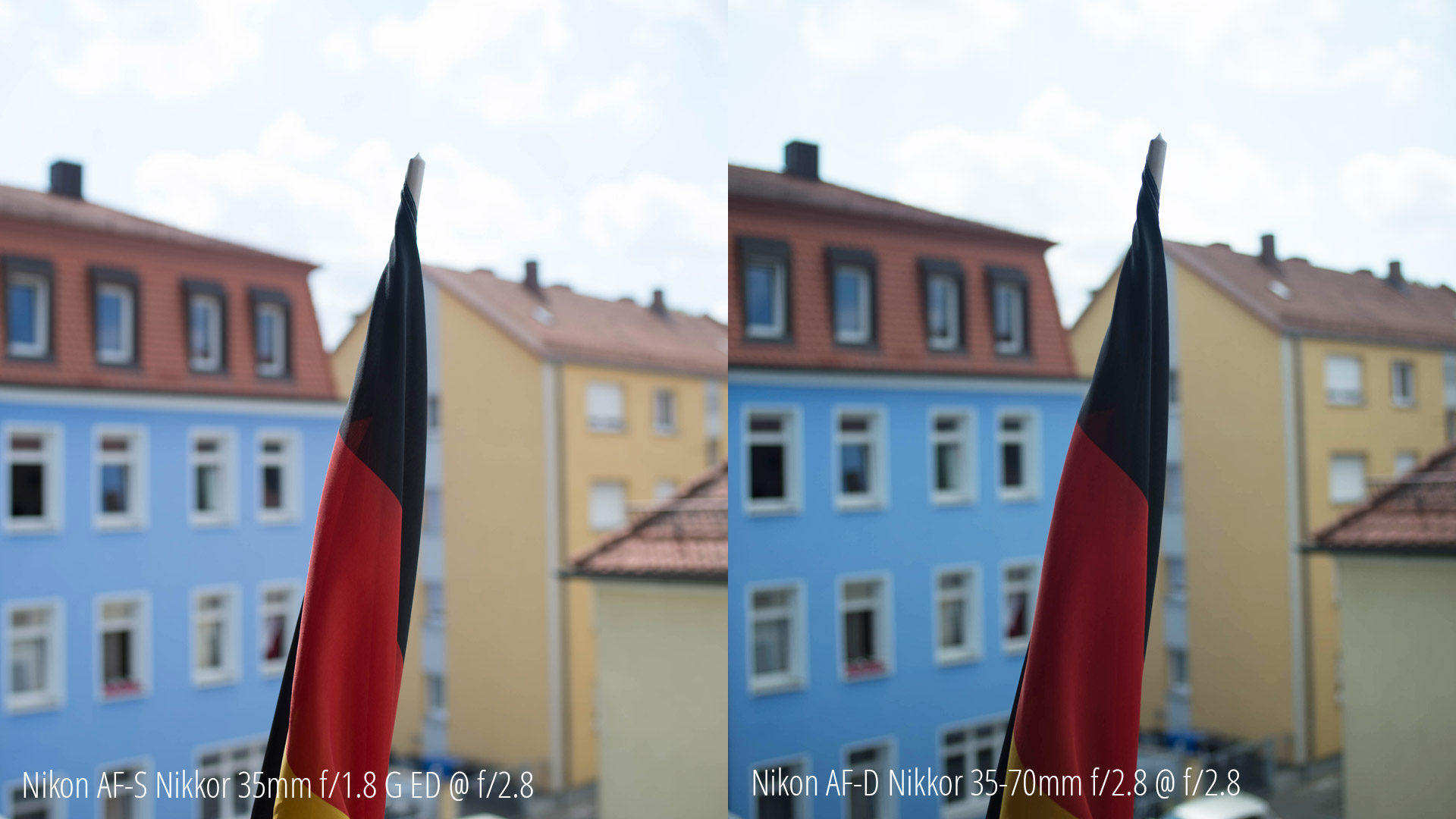 Vergleich Nikon AF-S Nikkor 35mm f/1.8 G ED und Nikon AF Nikkor 35-70mm f/2.8 D jeweils bei f/2.8